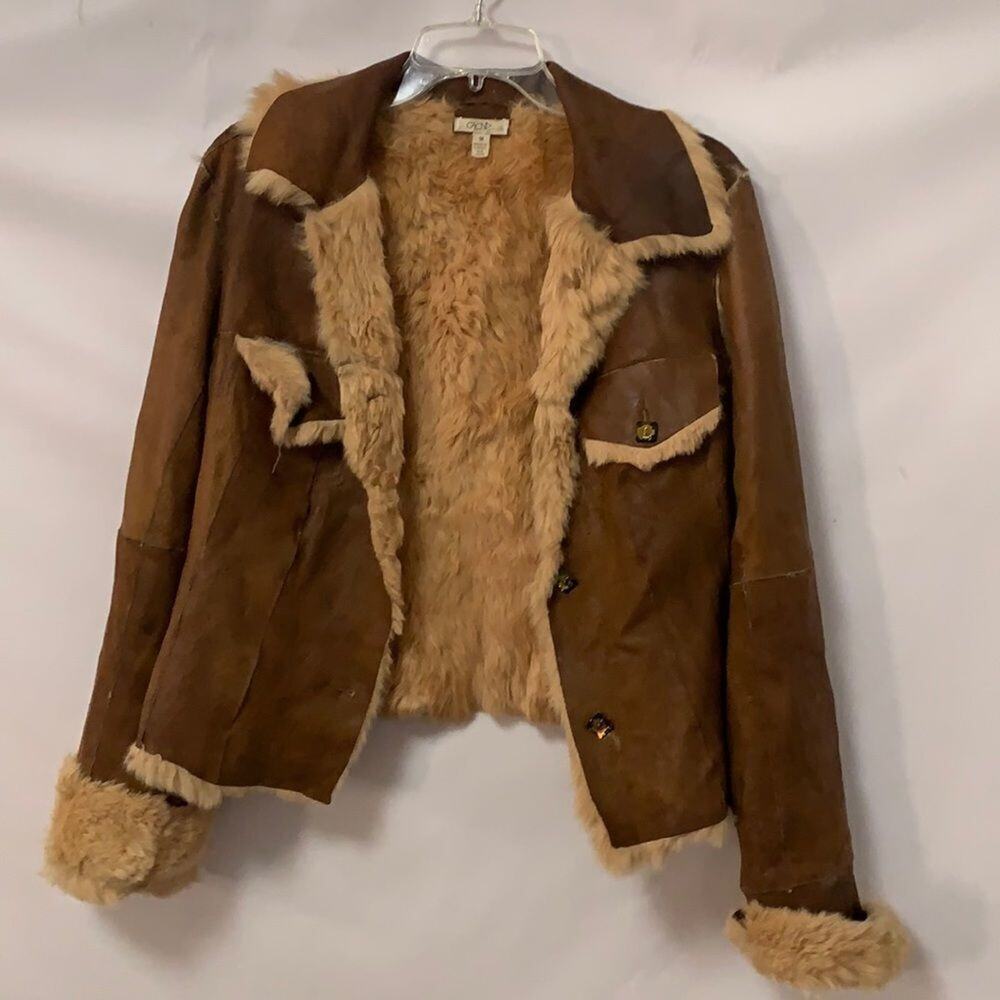 CACHE LEATHER LIGHT FUR LINED JACKET SIZE M